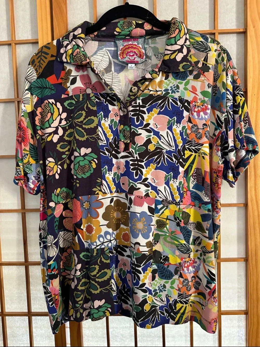 Johnny Was Multicolor Floral Patchwork Polo - Picture 1 of 6